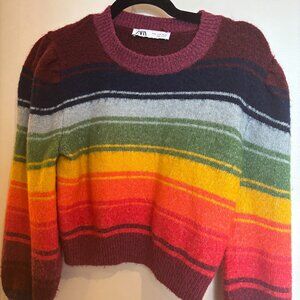 Zara Rainbow Stripe Cropped Sweater